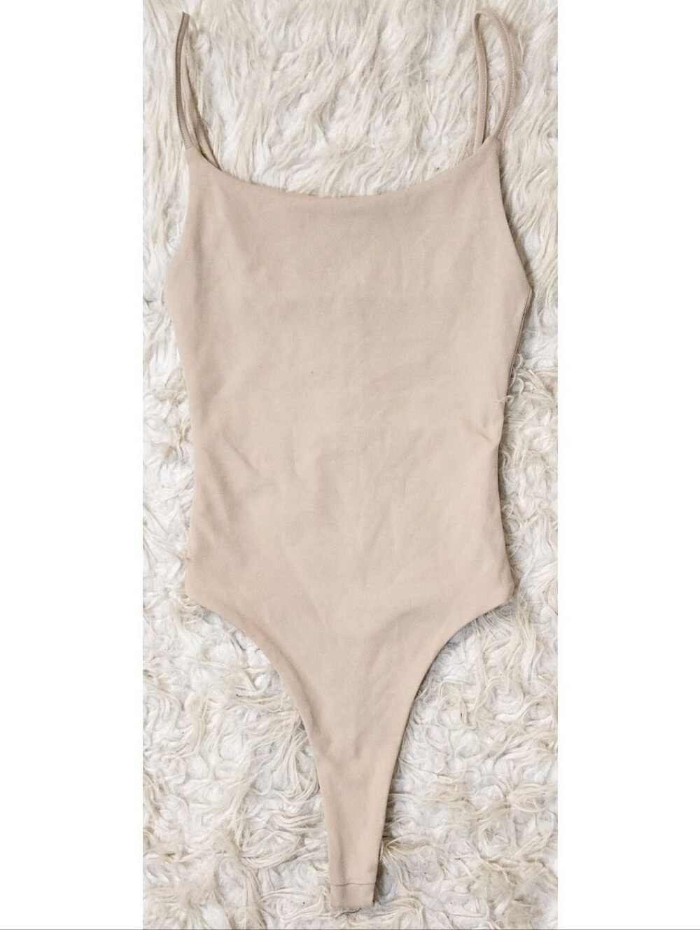 My Mum Made It Thong Bodysuit Beige Nude Sleeveless Fitted Smoothing Shapewear